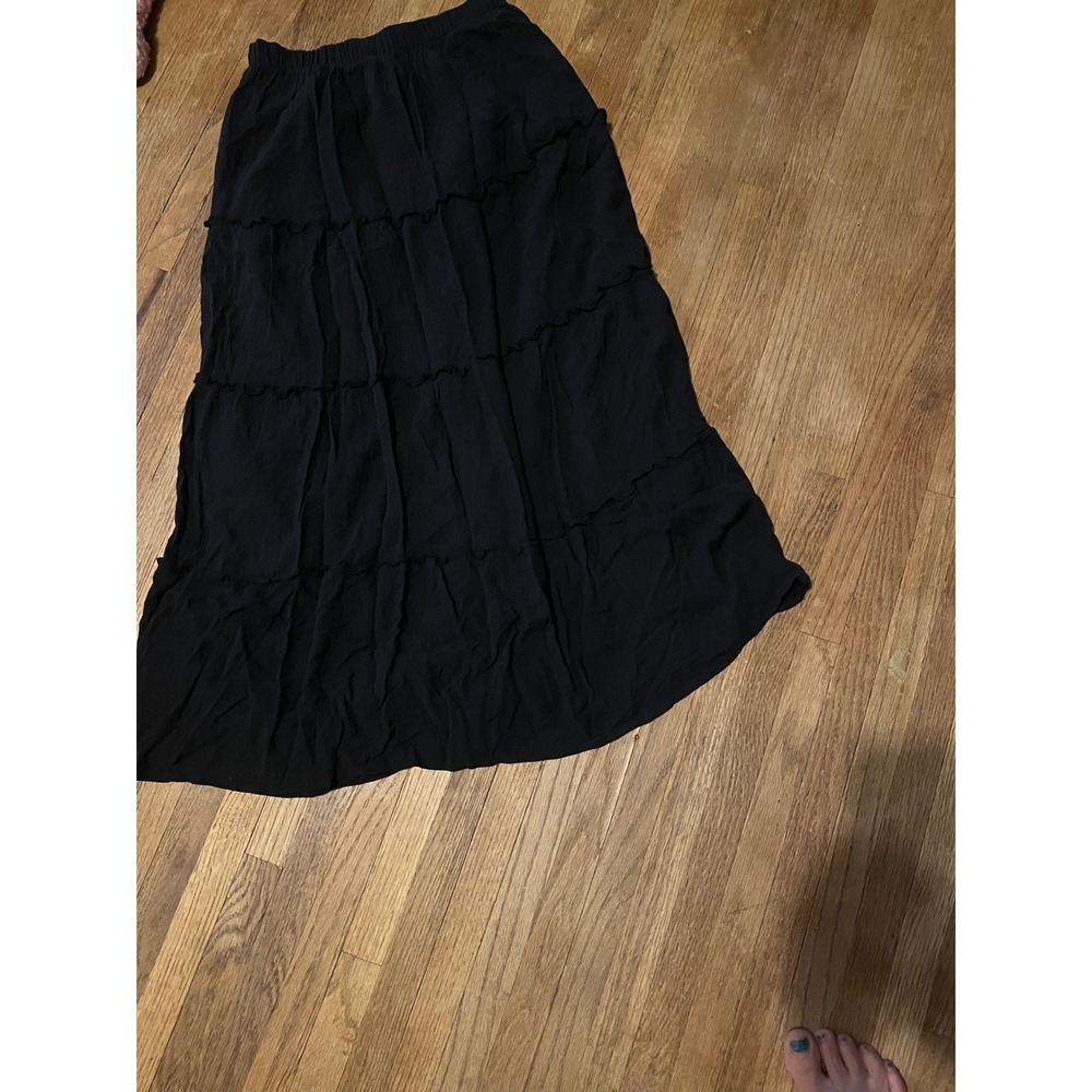 Hollister Women's Black Tiered Midi Skirt Elastic Waist Boho Cottagecore Size S